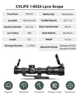 CVLIFE EagleFeather 1-6X24 LPVO Rifle Scope with 5 Levels Red & Green Illuminated BDC Reticle, view 2
