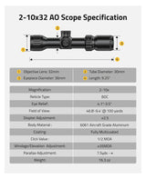 CVLIFE EagleFeather 2-10x32 MPVO AO Rifle Scope, view 6