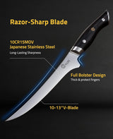 CVLIFE Fillet Knife with Leather Sheath, 7.2" Razor Sharp 10Cr15Mov Steel Blade, view 2