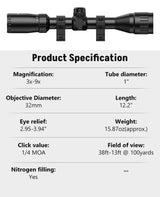 CVLIFE FoxSpook 3-9x32 AO Rifle Scope, view 6