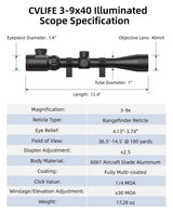 CVLIFE FoxSpook 3-9x40 Illuminated Rifle Scope, view 6