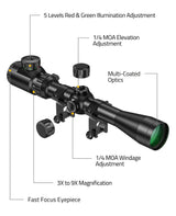 CVLIFE FoxSpook 3-9x40 Rifle Scope, Mil-dot Reticle Scope for Hunting with 20mm Piactinny, view 6