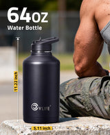 CVLIFE 64oz Half Gallon SS Water Bottle with Straw, view 2