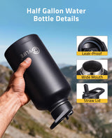 CVLIFE 64oz Half Gallon SS Water Bottle with Straw, view 4