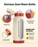 CVLIFE Insulated Stainless Steel Water Bottle with Straw, view 3