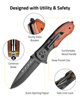CVLIFE Pocket Knife - 3.46" Ultra Sharp Blade Wood Handle, view 2