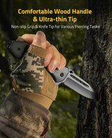 CVLIFE Pocket Knife - 3.46" Ultra Sharp Blade Wood Handle, view 5