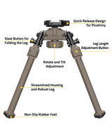 CVLIFE Quick Release Bipod Swivel Tilt Picatinny Bipod, view 2