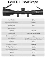 CVLIFE JackalHowl 3-9x50 Scope BDC Reticle with 20mm Rings, view 3