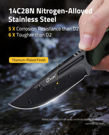 CVLIFE Small EDC Fixed Blade Knife with Kydex Sheath, 3.3" 14C28N Titanium-Plated Blade, view 2