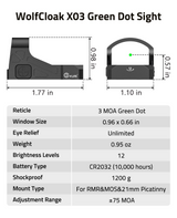 CVLIFE WolfCloak X03 Motion Awake Green Dot Sight for RMR, view 6