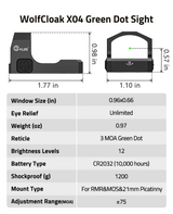 CVLIFE WolfCloak X04 Motion Awake Green Dot Sight for RMR, view 6