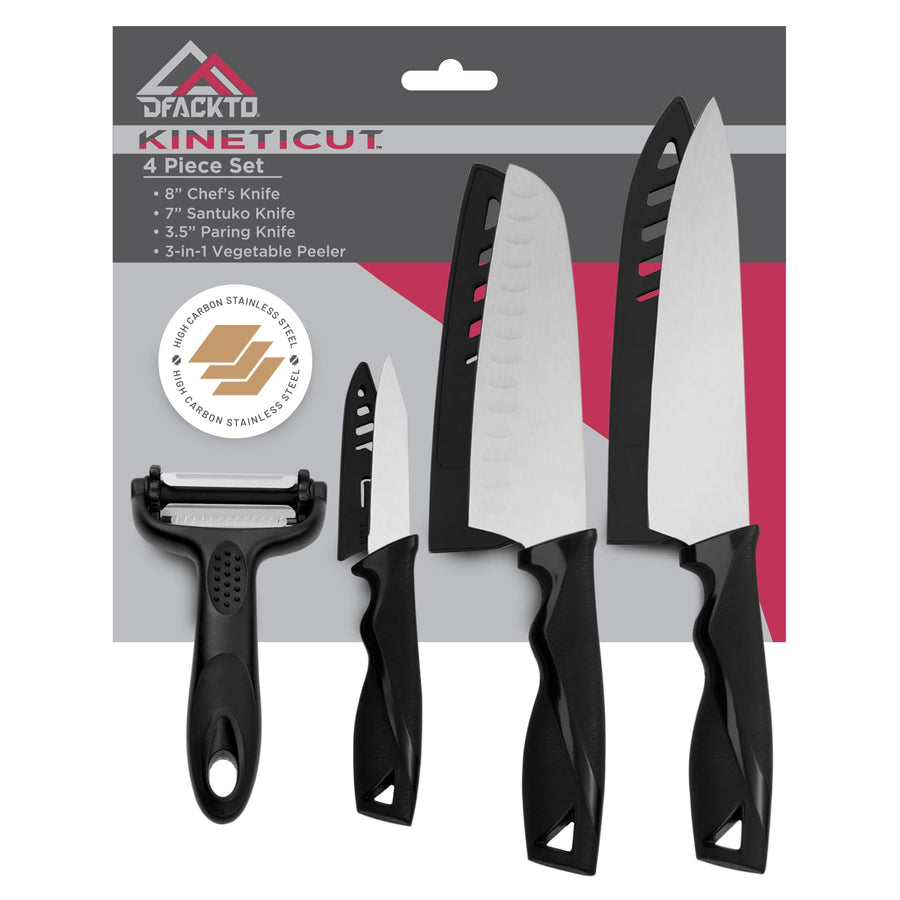 DFACKTO 4-Piece Kitchen Knife Set with Vegetable Peeler without Block