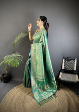 Dista Elora Aqua Green Soft Silk Geometric Zari Woven Patola Saree, view 2
