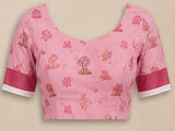 Dista Elora Baby Pink Chanderi Cotton Floral Printed Ready To Wear Saree, view 5