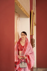 Dista Elora Baby Pink Handloom slub Embroidered Designer Saree for Women, view 2