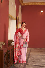 Dista Elora Baby Pink Handloom slub Embroidered Designer Saree for Women, view 3