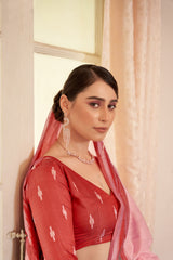 Dista Elora Baby Pink Handloom slub Embroidered Designer Saree for Women, view 4