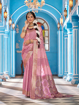 Dista Elora Baby Pink Soft Silk Butti Banarasi Silk Zari Jacquard Work Designer Saree, view 2