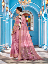 Dista Elora Baby Pink Soft Silk Butti Banarasi Silk Zari Jacquard Work Designer Saree, view 4