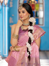 Dista Elora Baby Pink Soft Silk Butti Banarasi Silk Zari Jacquard Work Designer Saree, view 5