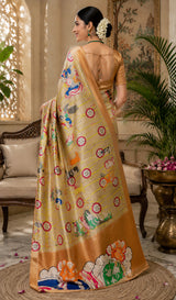 Dista Elora Beige Chanderi Cotton Kalamkari Printed Ready To Wear Saree, view 4