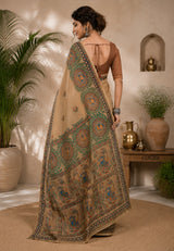 Dista Elora Beige Linen Madhubani Digital Print Bollywood Saree, view 2