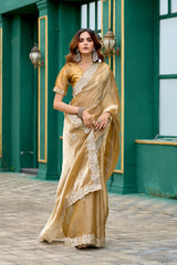 Dista Elora Beige Shimmer Chiffon Geometric Embroidery Work Bollywood Saree, view 3
