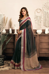 Dista Elora  Black Linen Solid Printed Ready To Wear Saree With Pocket, view 2