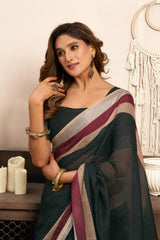 Dista Elora  Black Linen Solid Printed Ready To Wear Saree With Pocket, view 3