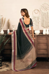 Dista Elora  Black Linen Solid Printed Ready To Wear Saree With Pocket, view 4