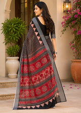 Dista Elora Black Linen Striped & Floral Digital Print Bollywood Saree, view 3