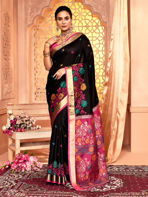 Dista Elora Black Pure Banarasi Weaving Silk Saree