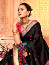 Dista Elora Black Pure Banarasi Weaving Silk Saree, view 3