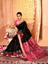 Dista Elora Black Pure Banarasi Weaving Silk Saree, view 6