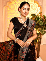 Dista Elora Black Pure Soft Silk Baluchari Weaving Saree, view 4