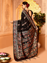 Dista Elora Black Pure Soft Silk Baluchari Weaving Saree, view 5