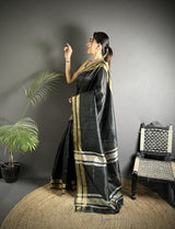 Dista Elora Black Raw Silk Zari Woven Kanjivaram Saree, view 2