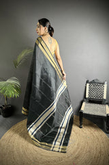 Dista Elora Black Raw Silk Zari Woven Kanjivaram Saree, view 3