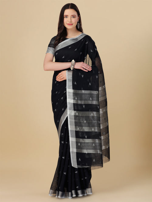 Dista Elora Black Soft Linen Butti Printed Bhagalpuri Office & Workplace Attire Saree