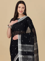 Dista Elora Black Soft Linen Butti Printed Bhagalpuri Office & Workplace Attire Saree, view 2