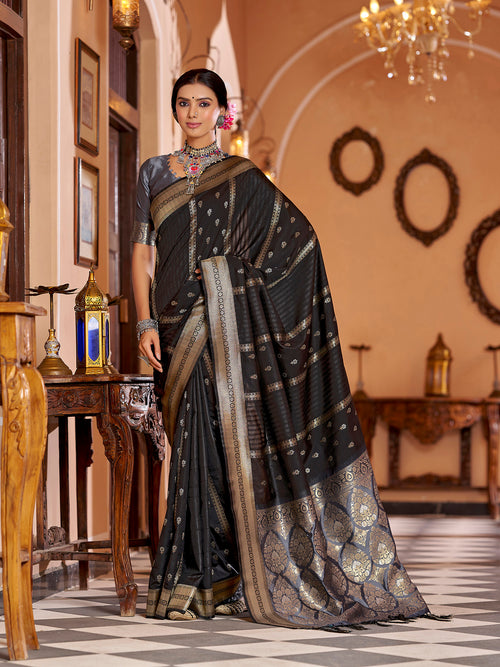 Dista Elora Black Soft Silk Butti Banarasi Silk Zari Jacquard Work Designer Saree