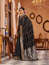 Dista Elora Black Soft Silk Butti Banarasi Silk Zari Jacquard Work Designer Saree, view 2