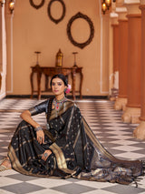 Dista Elora Black Soft Silk Butti Banarasi Silk Zari Jacquard Work Designer Saree, view 3