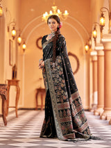 Dista Elora Black Soft Silk Floral Butti Pashmina Zari Jacquard Work Designer Saree, view 2