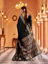 Dista Elora Black Soft Silk Floral Butti Pashmina Zari Jacquard Work Designer Saree, view 3