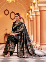 Dista Elora Black Soft Silk Floral Butti Pashmina Zari Jacquard Work Designer Saree, view 4