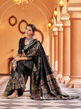 Dista Elora Black Soft Silk Floral Butti Pashmina Zari Jacquard Work Designer Saree, view 5