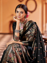Dista Elora Black Soft Silk Floral Butti Pashmina Zari Jacquard Work Designer Saree, view 6