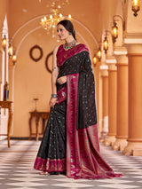 Dista Elora Black Soft Silk Geometric Buti Banarasi Silk Zari Jacquard Work Designer Saree, view 2